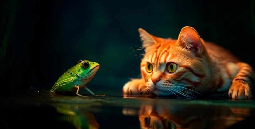 EPIC - Tiny cute adorable kitten and a frog