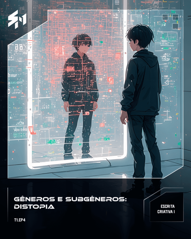 Uma pessoa de frente para o espelho com números nas laterais, como se estivesse a ser avaliada num sistema de pontuação social.